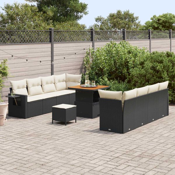 vidaXL Set Divano da Giardino 11 pcs Nero e Crema polyrattan