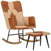 vidaXL Sedia a Dondolo con Poggiapiedi Marrone in Vera Pelle e Tela