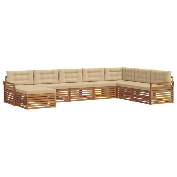 vidaXL Set divani 8 pcs Naturale e Beige Legno di Acacia Massello