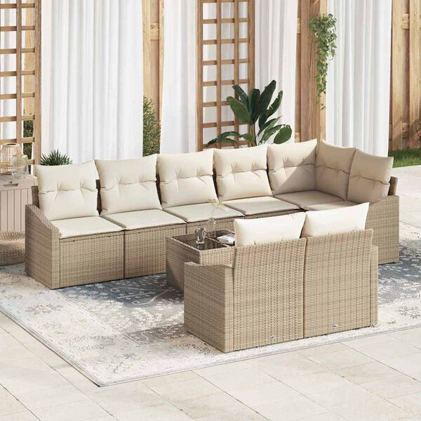 vidaXL Set di divani con cuscino 9 pcs Beige polyrattan