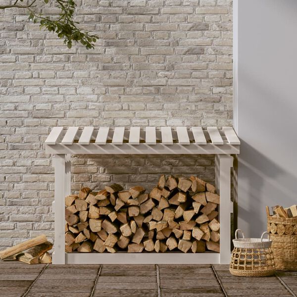 vidaXL Portalegna Bianco 108x64,5x77 cm in Legno Massello di Pino