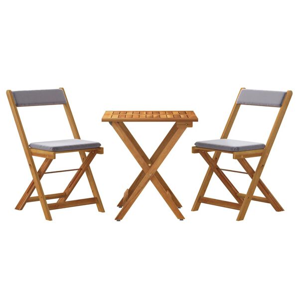 vidaXL Set da Bistrò Pieghevole 3pz con Cuscini Legno Massello Acacia
