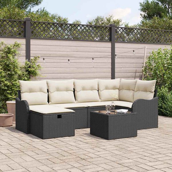 vidaXL Set Divano da Giardino con cuscino 7 pcs Nero Poly Rattan