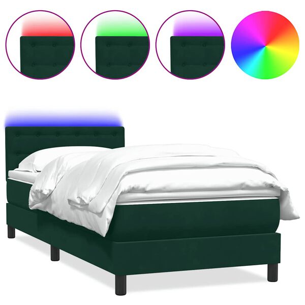 vidaXL Letto a Molle con Materasso e LED Verde Scuro 90x210 cm Velluto