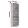 vidaXL Libreria 5 Ripiani Grigio Cemento 60x24x175cm Legno Multistrato