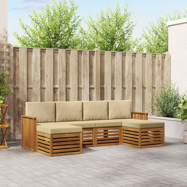 vidaXL Set divani 6 pcs Naturale e Beige Legno di Acacia Massello