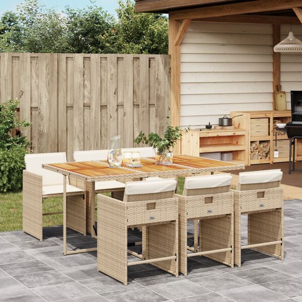 vidaXL Set da Pranzo da Giardino 7 pz con Cuscini Beige in Polyrattan