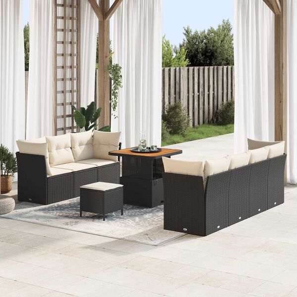 vidaXL Set Divano da Giardino 10 pcs Nero polyrattan