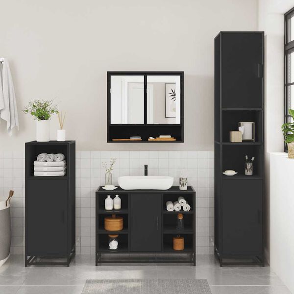 vidaXL Set Mobili da Bagno 2 pz Nero in Legno Multistrato