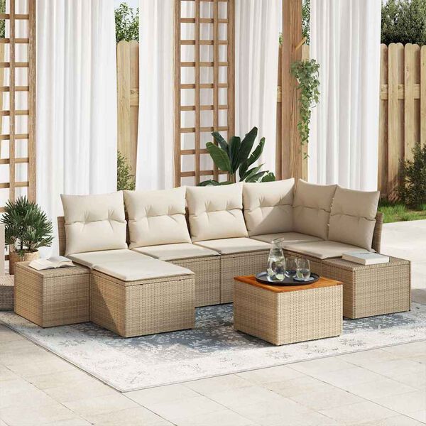 vidaXL Set Divano da Giardino con cuscino 7 pcs Beige polyrattan