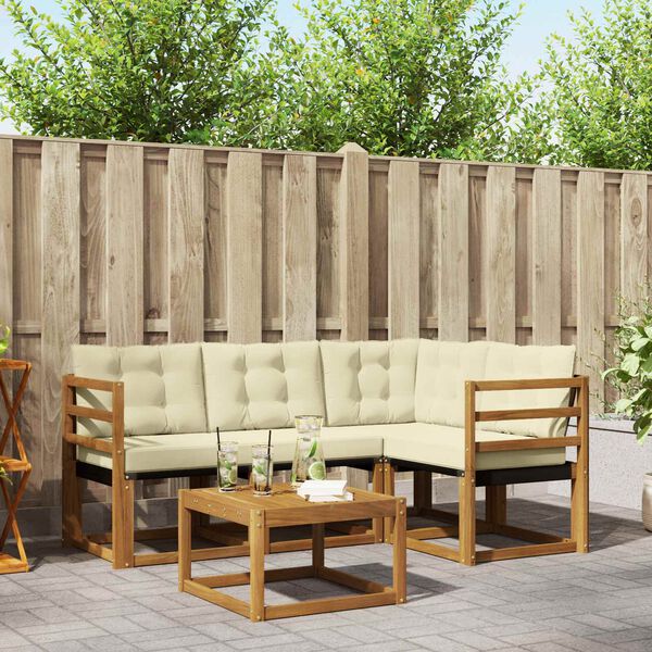 vidaXL Set di divani da esterno con cuscino 5 pcs Naturale e Crema