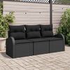 vidaXL Set Divano da Giardino con cuscino 3 pcs Nero Poly Rattan