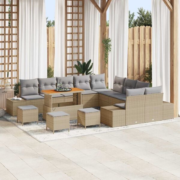 vidaXL Set Divano da Giardino con cuscino 14 pcs Beige polyrattan