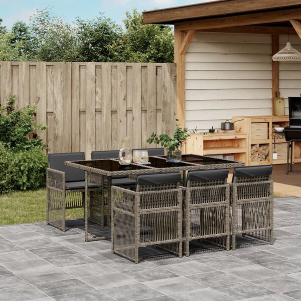 vidaXL Set da Pranzo da Giardino 7 pz con Cuscini in Polyrattan Grigio