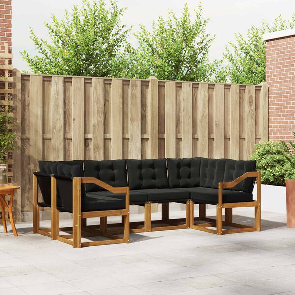 vidaXL Set di divani da esterno con cuscino 6 pcs Naturale e Nero