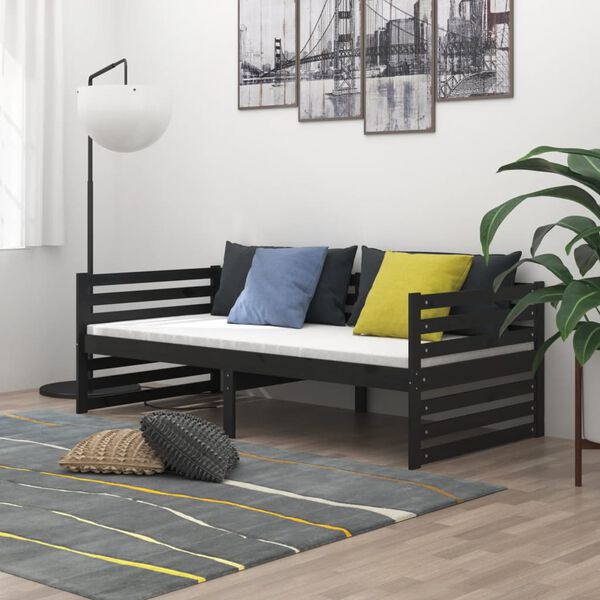 vidaXL Divano Letto con Materasso 90x200 cm Nero in Legno di Pino