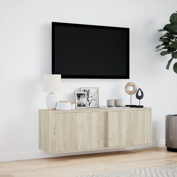 vidaXL Mobile TV a Parete con Luci LED Rovere Sonoma 100x31x35 cm