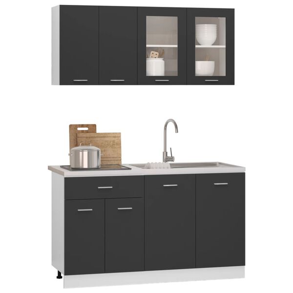 vidaXL Set Armadi Cucina 4 pz con Piano Lavoro Grigio in Multistrato