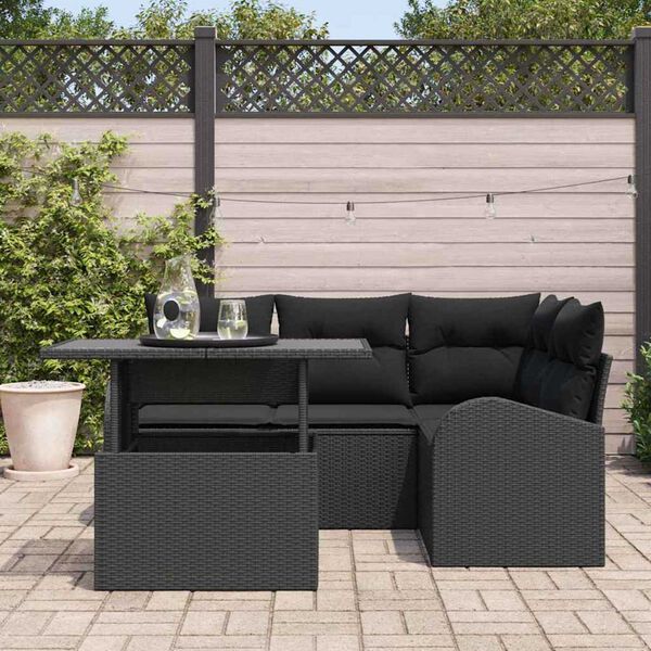vidaXL Set Divano da Giardino con cuscino 5 pcs Nero Poly Rattan