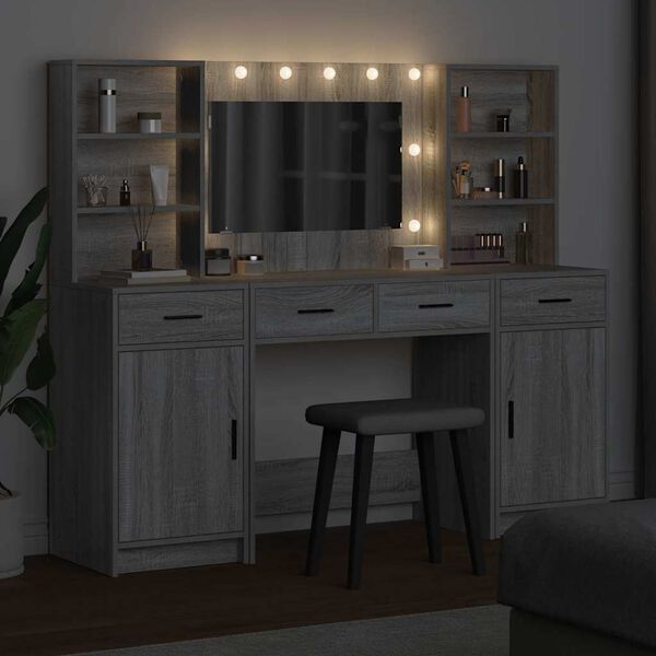 vidaXL Set da tavolo da trucco con LED con porta 3 pcs Grigio Sonoma