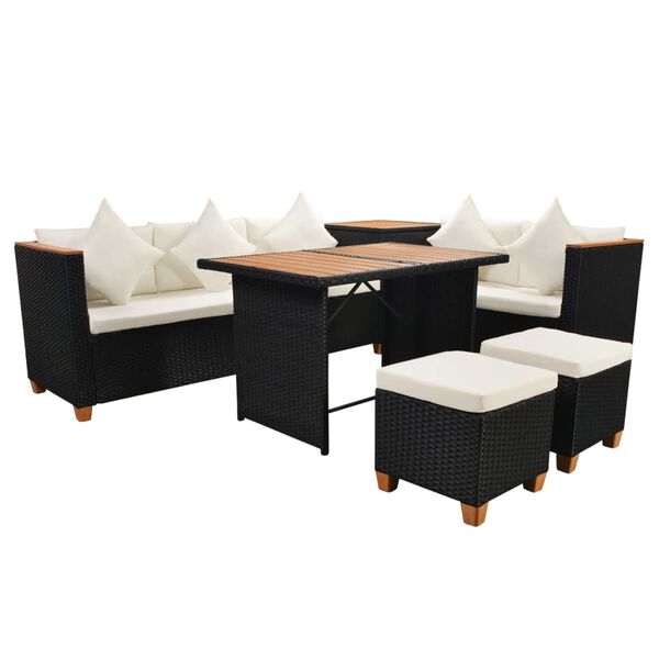 vidaXL Set Divani da Giardino 7 pz con Cuscini in Polyrattan Nero
