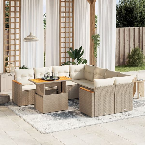 vidaXL Set Divano da Giardino 9 pz con Cuscini Beige in Polyrattan