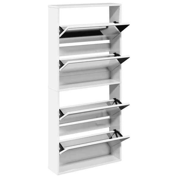 vidaXL Scarpiera con Specchio a 4 Livelli Bianco lucido 63x17x134 cm