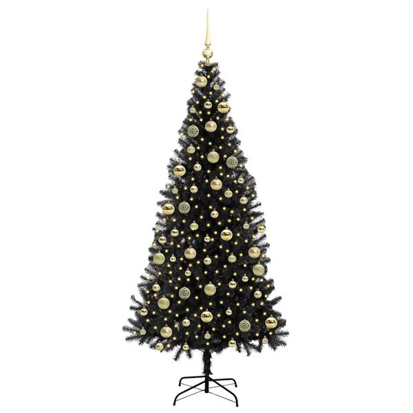 vidaXL Albero di Natale con 300 LED con supporto Nero 210 cm PVC