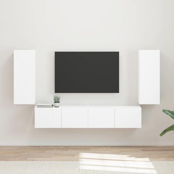 vidaXL Set di Mobiletto da TV a Parete 4 pcs Bianco Legno multistrato