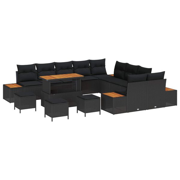 vidaXL Set Divano da Giardino con cuscino 14 pcs Nero Poly Rattan