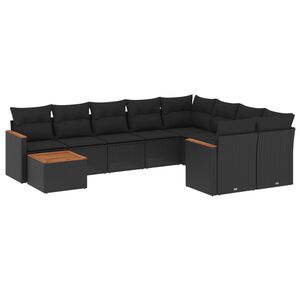 vidaXL Set Divani da Giardino 10pz con Cuscini in Polyrattan Nero