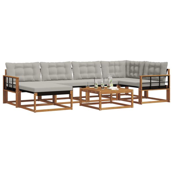 vidaXL Set di divani da esterno 7 pcs Grigio Naturale e Chiaro
