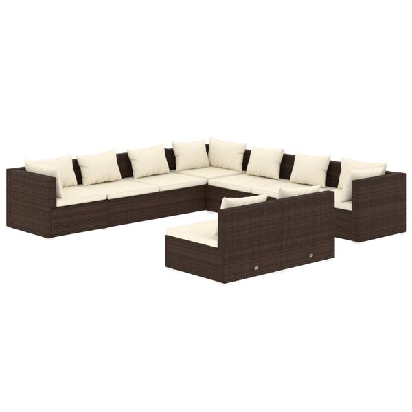 vidaXL Set Divani da Giardino 9 pz con Cuscini in Polyrattan Marrone