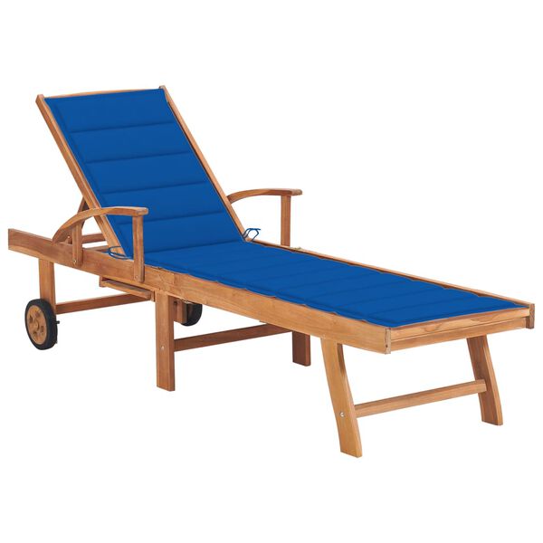 vidaXL Lettino Prendisole con Cuscino in Massello di Teak Blu Reale