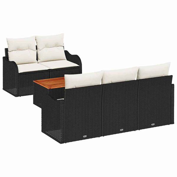 vidaXL Set Divano da Giardino 6 pcs Nero e Crema polyrattan