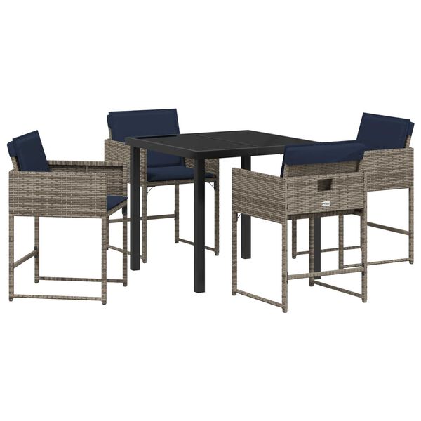 vidaXL Set da Pranzo per Giardino con cuscino 5 pcs Grigio polyrattan