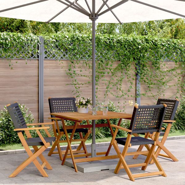 vidaXL Set da Pranzo per Giardino 5pz Nero Polyrattan e Legno Massello