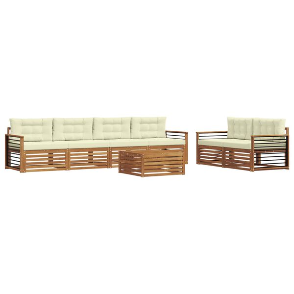 vidaXL Set di divani da esterno con cuscino 7 pcs Naturale e Crema