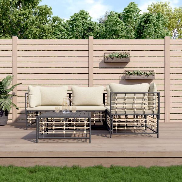 vidaXL Set Divani da Giardino 5 pz con Cuscini Antracite in Polyrattan