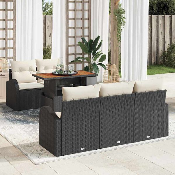 vidaXL Set Divano da Giardino con cuscino 6 pcs Nero e crema