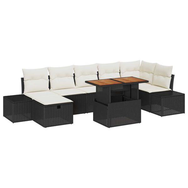 vidaXL Set Divano da Giardino con cuscino 8 pcs Nero Poly Rattan