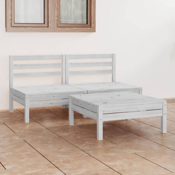 vidaXL Set Divani da Giardino 3 pz Bianco in Legno Massello di Pino
