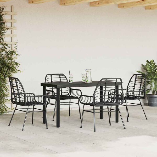 vidaXL Set Mobili da Pranzo per Giardino 5 pz Nero Polyrattan Vetro