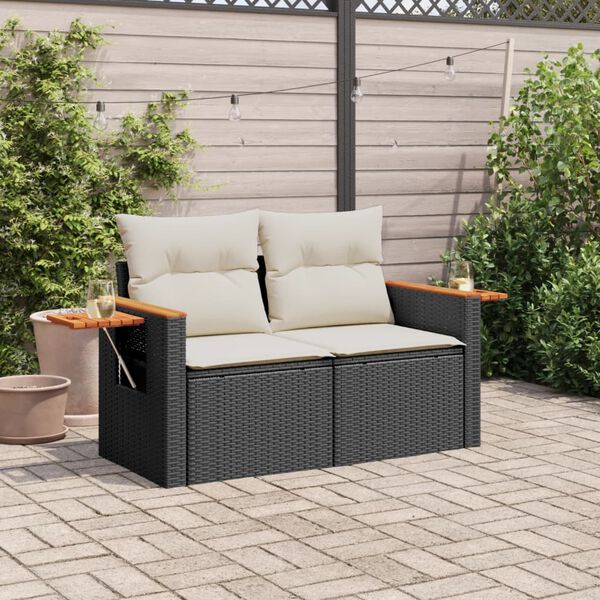 vidaXL Divano da Giardino con Cuscini a 2 Posti Nero in Polyrattan