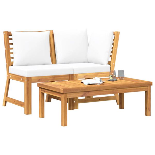 vidaXL Set Divani da Giardino 3 pz con Cuscini Crema in Legno Acacia