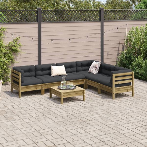 vidaXL Set Divani da Giardino 7pz con Cuscini Legno Impregnato di Pino