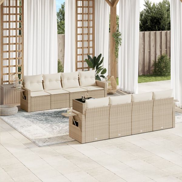 vidaXL Set Divano da Giardino 9 pz con Cuscini Beige in Polyrattan