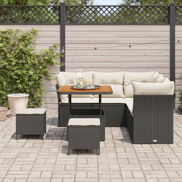 vidaXL Set Divano da Giardino con cuscino 8 pcs Nero e crema