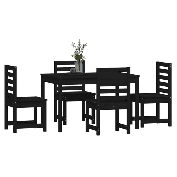 vidaXL Set da Pranzo per Giardino 5pz Nero in Legno Massello di Pino