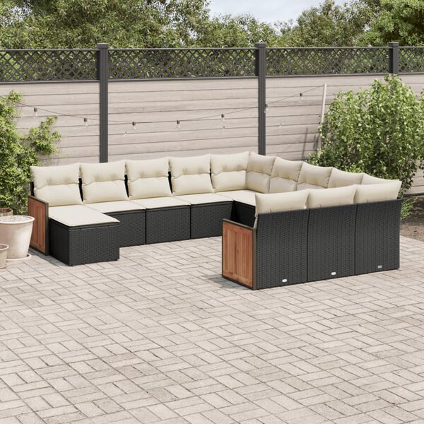 vidaXL Set Divani da Giardino 12 pz con Cuscini Nero in Polyrattan
